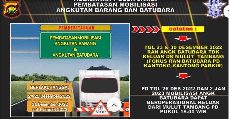 Polda Jambi Terapkan Pembatasan Angkutan Batu bara Saat Perayaan Natal dan Tahun Baru 